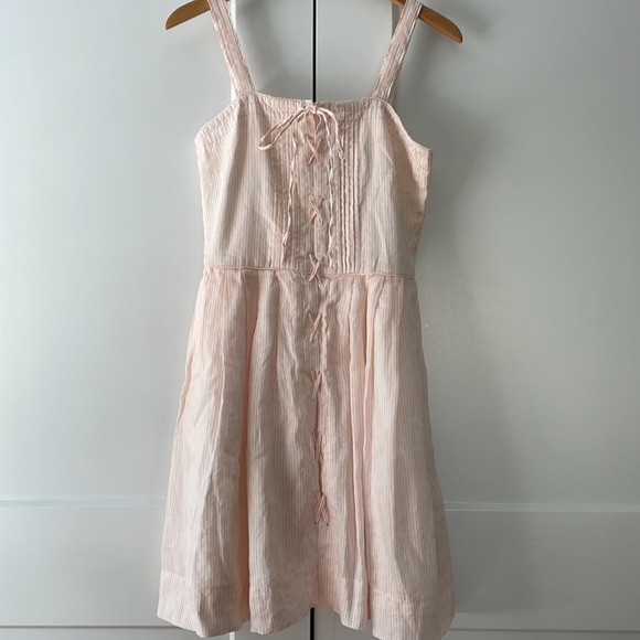 SEE BY CHLOE Pleated Dress Peach White Stripe 6 - Picture 2 of 16